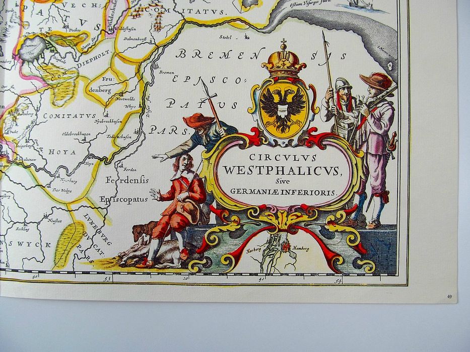 stara duża ozdobna mapa dolna saksonia 60x43