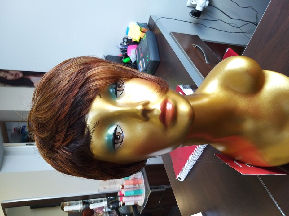 Peruka syntetyczne brąz pasemka baleyage krótkie grzywka Rosie F3240