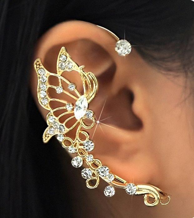 Nausznica kolczyk metal złoty 6.5 cm prawa