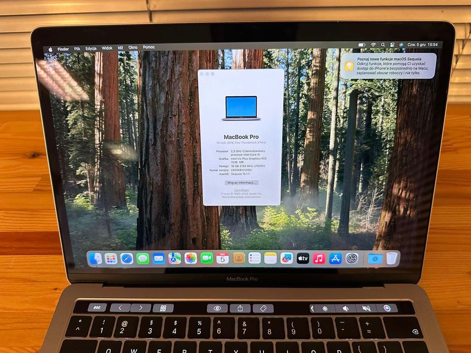 Laptopa Apple MacBook Pro 13 A1989 i5 16gb 256gb klasa B Sequoia
