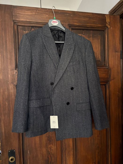 Marynarka wełniana HM 52 męska szary grafit jodełka