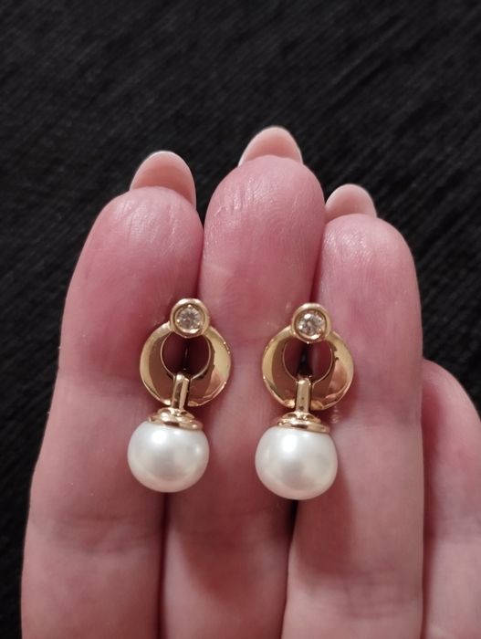 8,54г.Золотые серьги с жемчугом,золоті сережки з перлами,золото 585 пр
