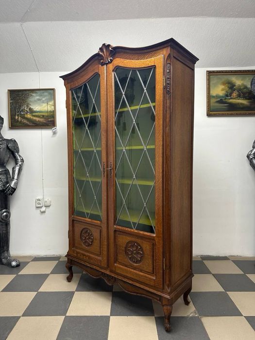 Вітрина сервант бібліотека дерево вітраж 4080