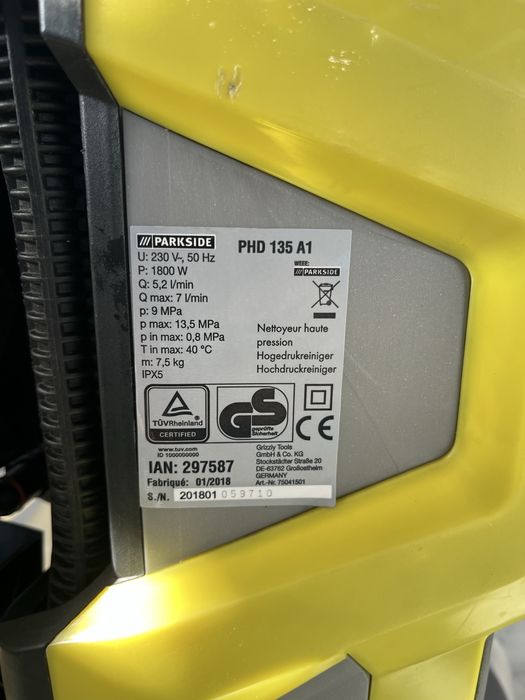 Мойка высокого давления Parkside PHD 135 A1