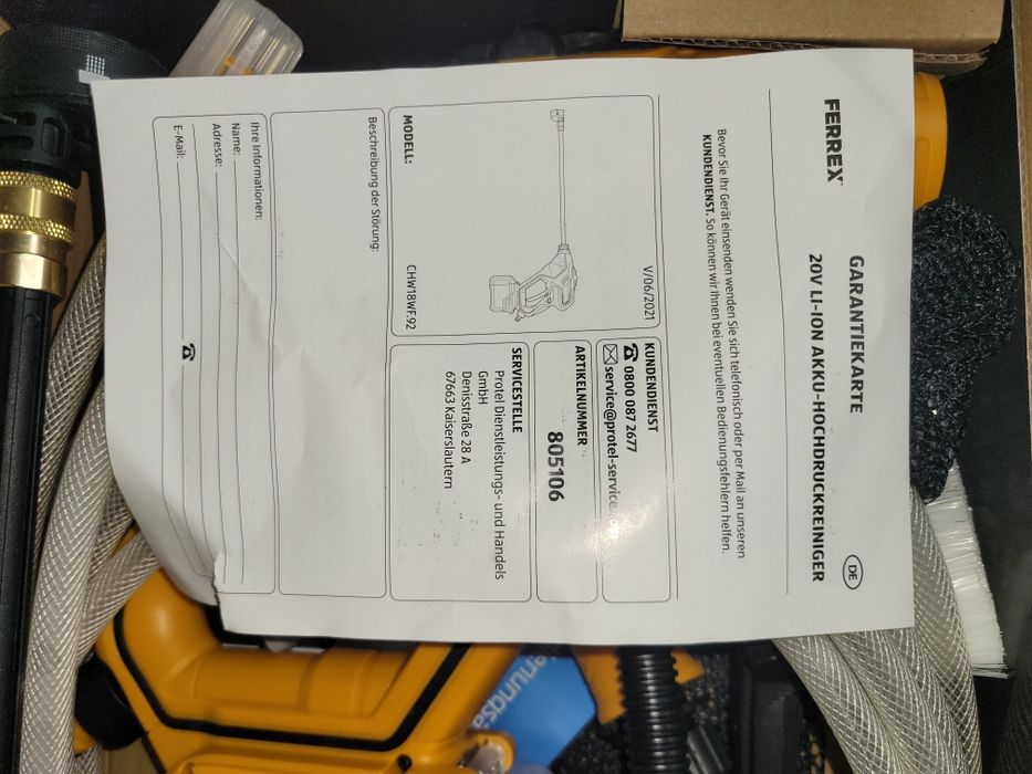 акумуляторна мийка високого тиску Ferrex 20V Akku-Hochdruckreiniger