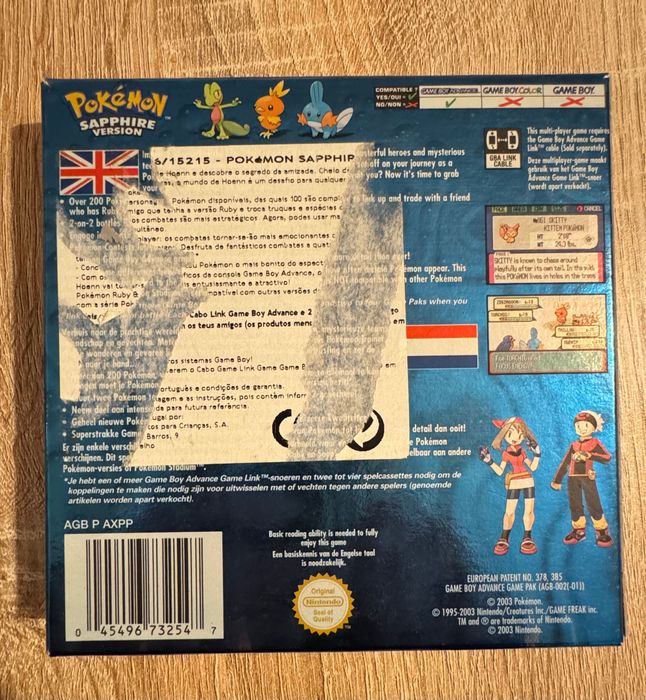 Pokémon Sapphire Version (GBA) EUR COMPLETO CIB, Caixa Poster Original