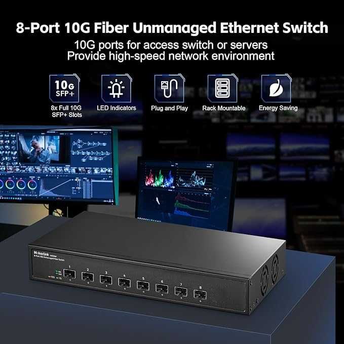 MokerLink 8 Niezarządzany Przełącznik Światłowodowy 10G SFP+