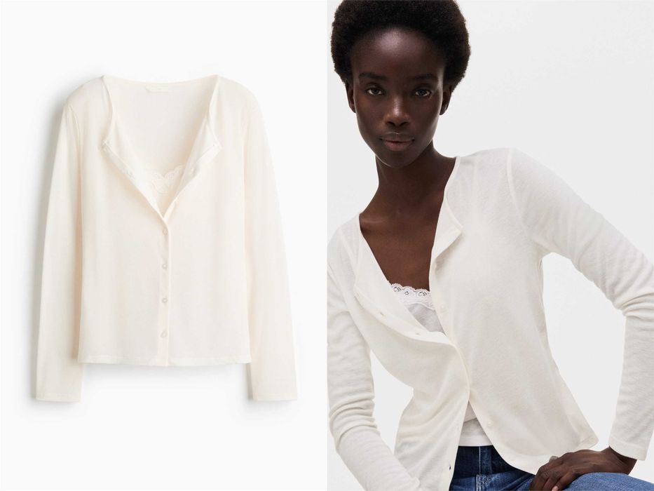 Bluzka kardigan L nowa kolekcja kremowy wiskoza dwuwarstwowy PROMOCJA