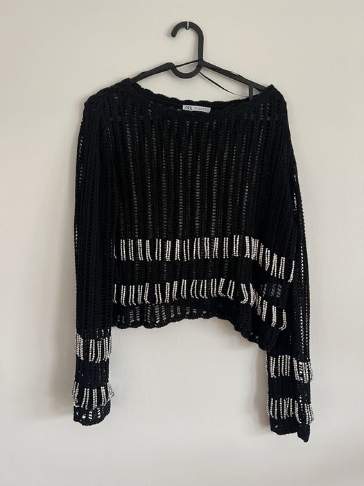 Zara sweter luźny krój koraliki s/36