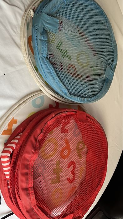 Cestos dobráveis infantis arrumação brinquedos (azul e vermelho)