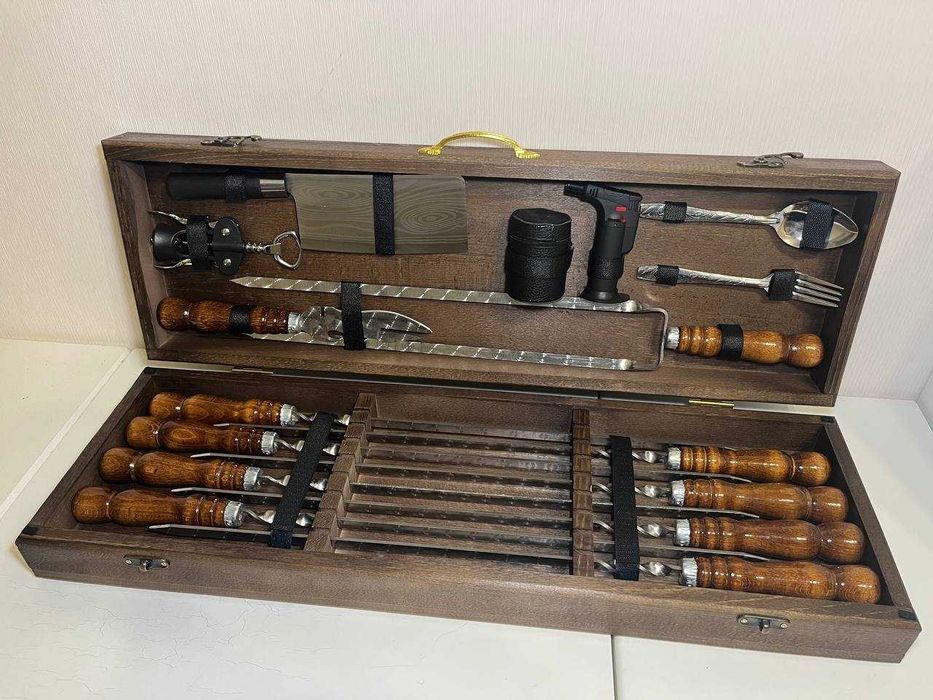 Топ продаж! Набіри шамурів у дерев'яних кейсах Подарок Набор шампуров