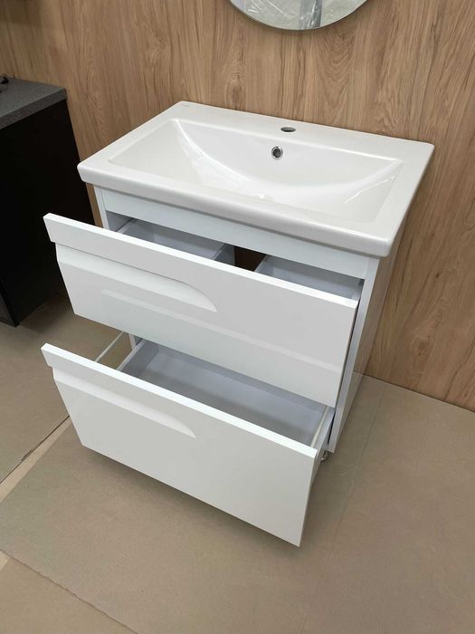 тумба у ванну біла з умивальником 70см шухлядки полички меблі