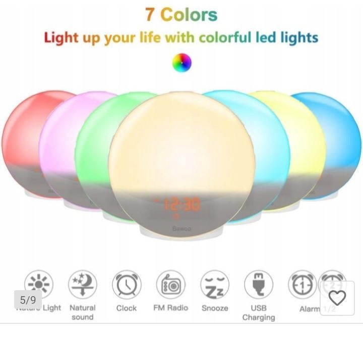 Budzik świetlny radio bBawoo budzik świetlny z 7 naturalnymi dźwiękami
