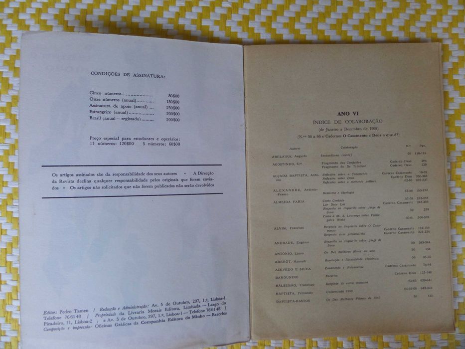 REVISTA O TEMPO E O MODO
 N.º67: Guia para as eleições. Jan 1969