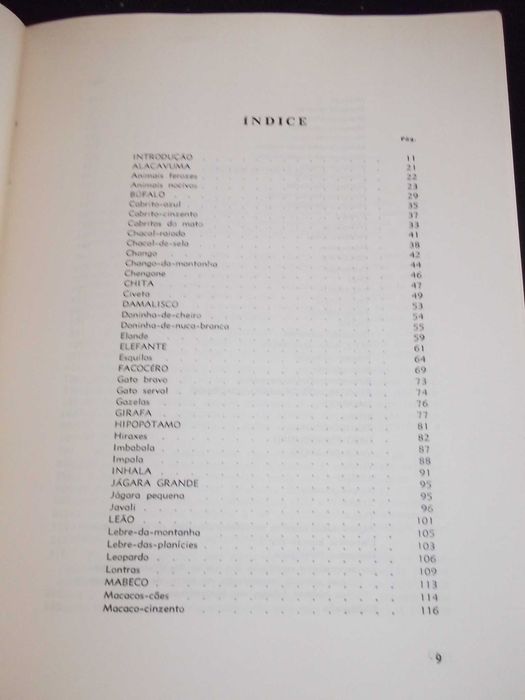 Livro Abecedário dos mamíferos selvagens de Moçambique 1975 1ª edição