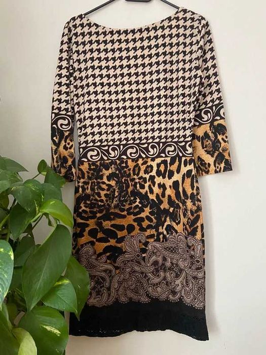 Leopard knit pencil dress elegant chic | dzianinowa sukienka kratka 42