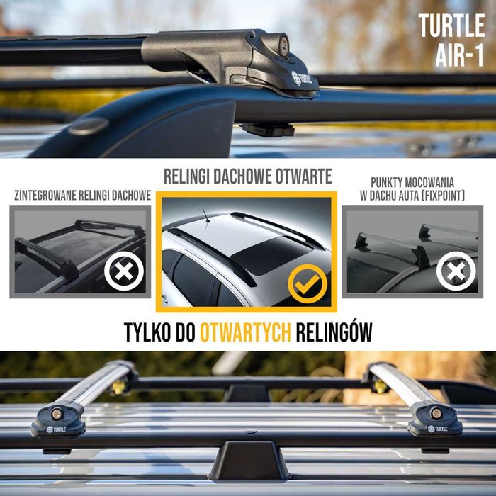 Bagażnik dachowy TURTLE belki na relingi Volvo V40 V50 V70 XC70 XC90