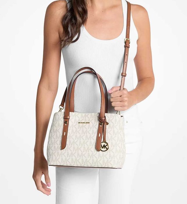 NOWA Oryginalna Mała Torebka Michael Kors Mel Small Logo Tote Bag Vanilla