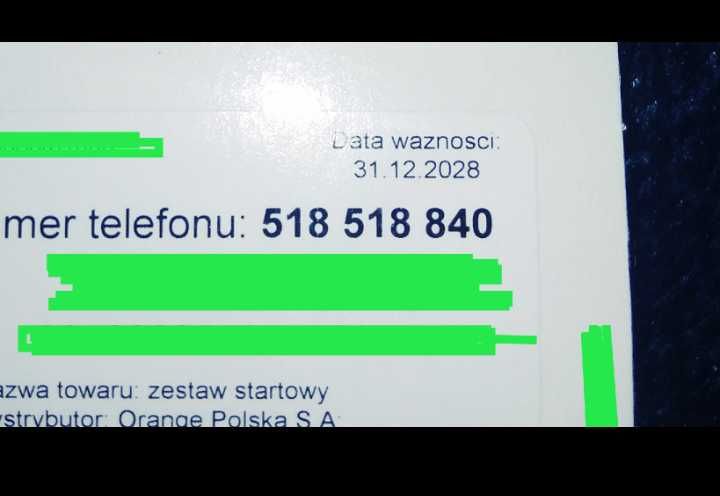 518 _ 518 _ 840 Złoty prosty numer nowy starter Orange na kartę