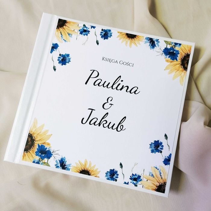 Piękna księga gości na wesele - chabry i słoneczniki