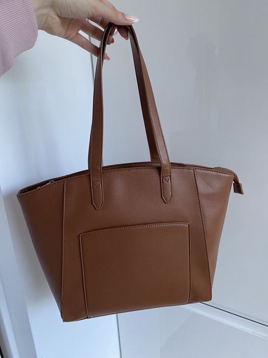 Torba na ramię, szoperka, pojemna, brązowa