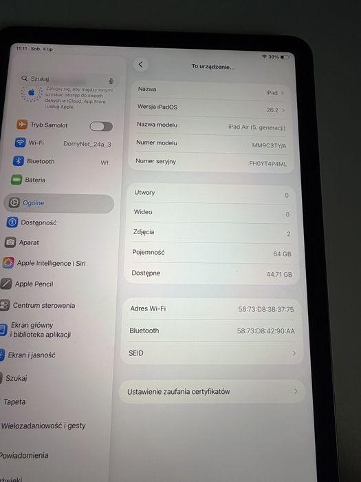 Bateria 97% iPad Air 5 M1 64gb Space Gray