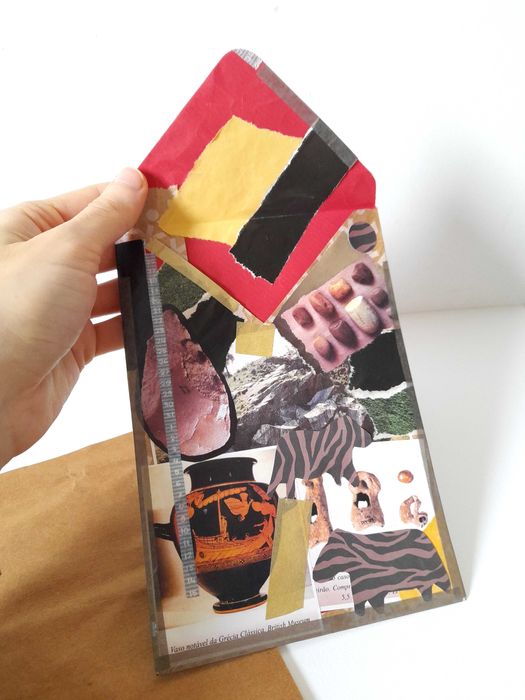Arte de Assemblagem em Formato de Envelope, Estilo Industrial Rústico Primitivo, Colagem Artística