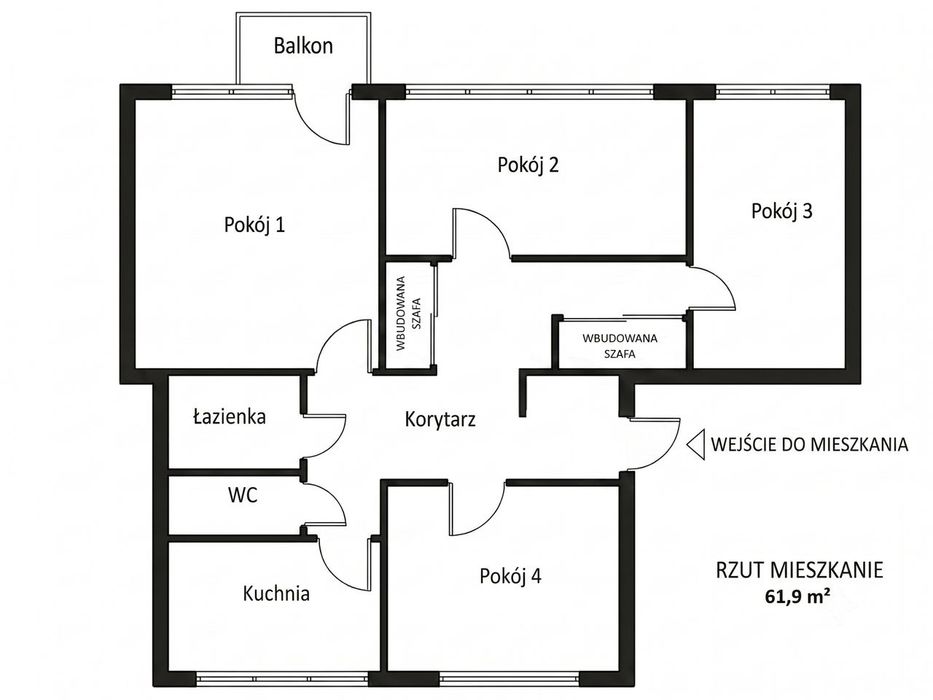 Przestronne 4-pokojowe mieszkanie 61,9 m² – ul. Piastowska – 2 piętro