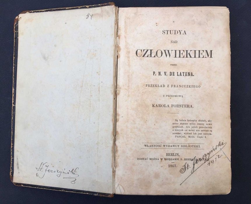 LATENA - Studya nad człowiekiem - 1867 - BERLIN - świetny stan