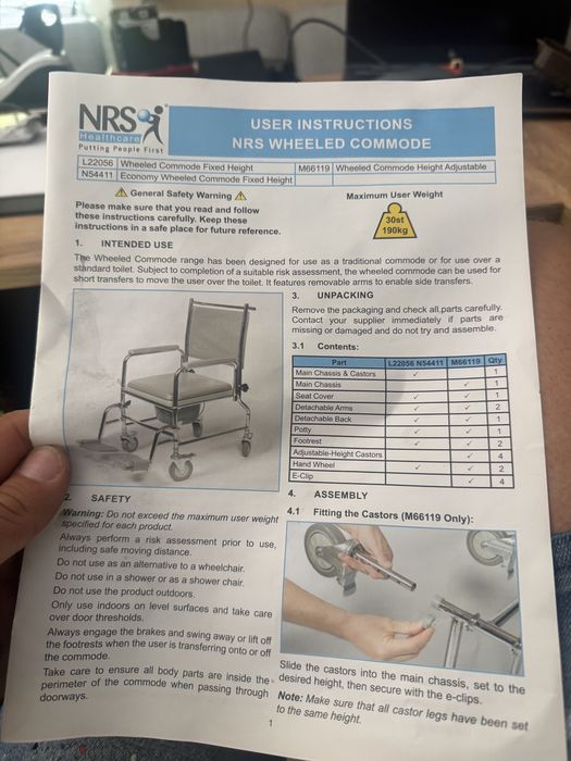 Wozek toaleta przenosna NRS