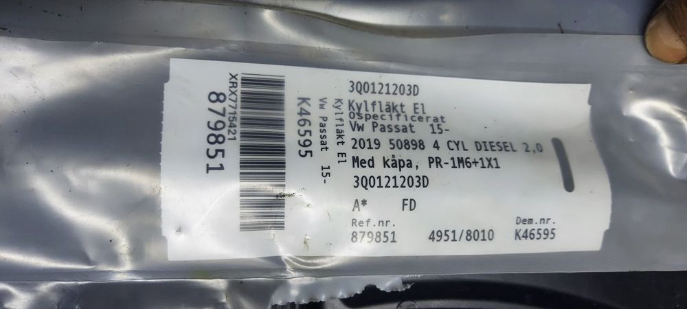 Wentylatory vw passat 2.0tdi b8