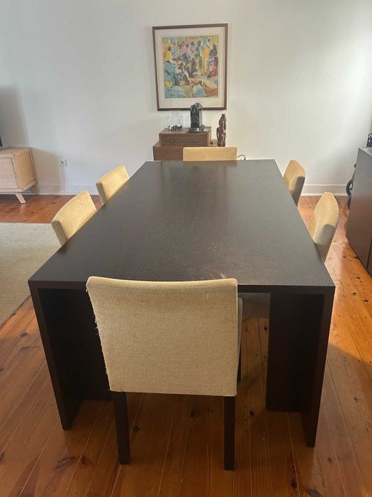 Conjunto Sala de Jantar Completo – Mesa Extensível + 6 Cadeiras + Aparador Wengué