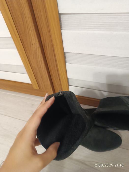 Buty zimowe kozaki granatowe wysokie muszkieterki 35