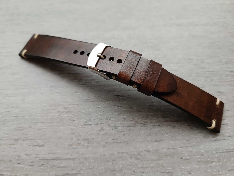 Skórzany pasek zegarka 20/18 mm brąz wenge z połyskiem