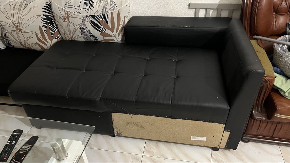 Chaise long de sofa pele preto