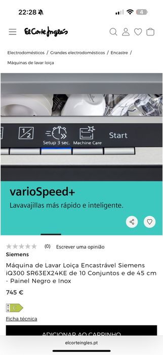 Maquina Loiça Encastrável Siemens iQ300 SR63EX24KE