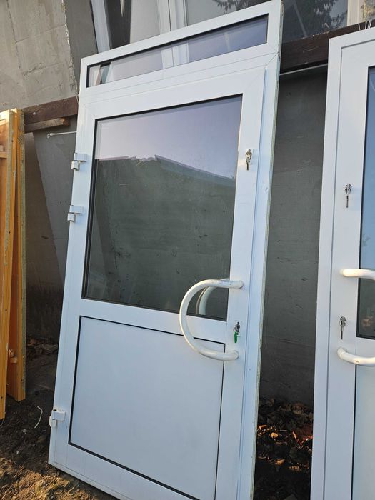 DRZWI Zewnętrzne Aluminiowe z Naświetlem Wejściowe 116x233cm Białe