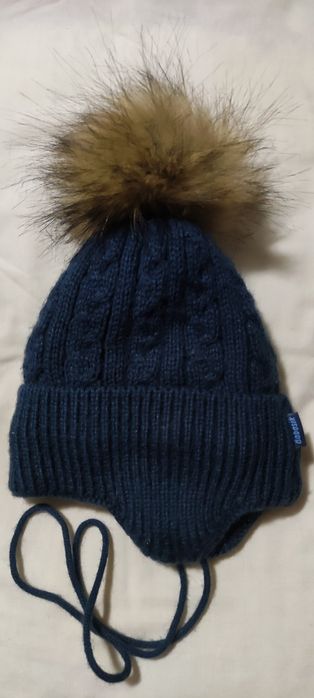 Тепла зимова шапка Олівер з вушками і зав'язками. Р. 48-50, 1-3 роки