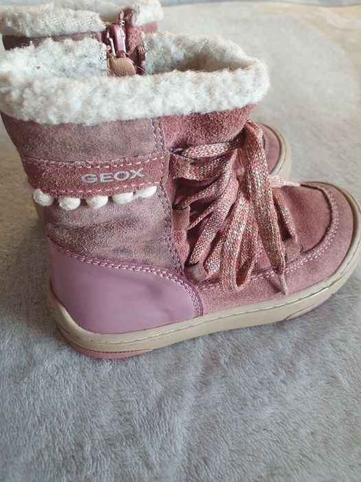 Śniegowce kozaki zimowe skórzane ocieplone wełną Geox Respira róż r.24