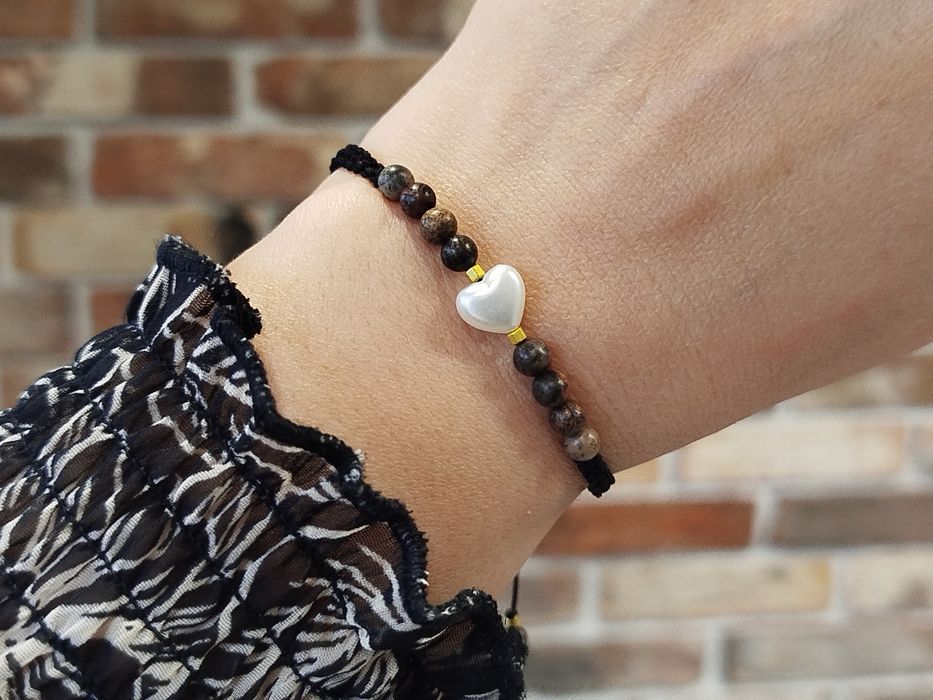 SERCE bransoletka, kamienie naturalne: Jaspis naturalny, Hematyty, akr