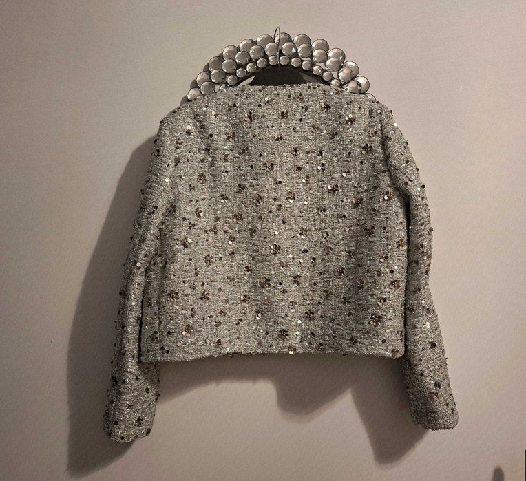 Nowa srebrna z cekinami marynarka Zara w rozmiarze XL