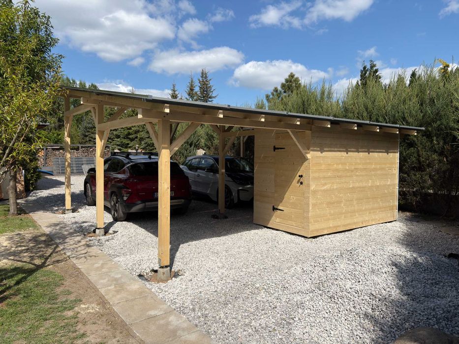 Drewniana Wiata Carport Altana fotowoltaiczna 10 kWp + magazyn 15 kWh