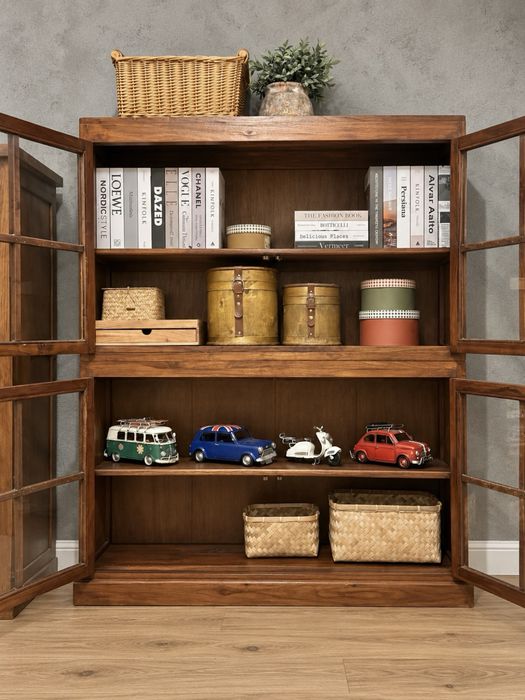 vitrine estante armario movel aparador acacia oriental rustico