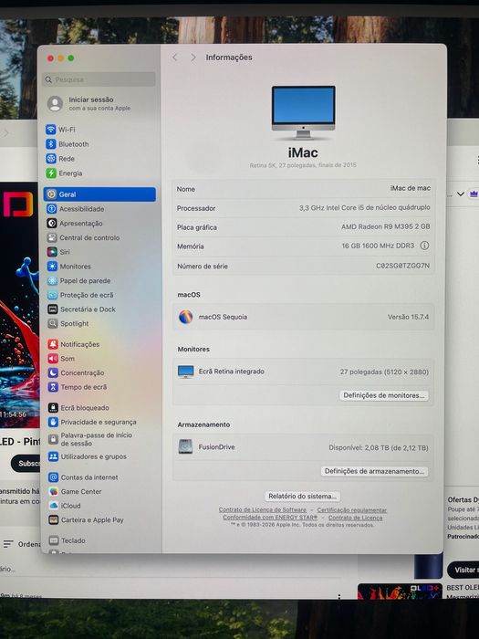 iMac 27" 5K FusionDrive 2,12TB GPU 2 giga Memoria 16 giga