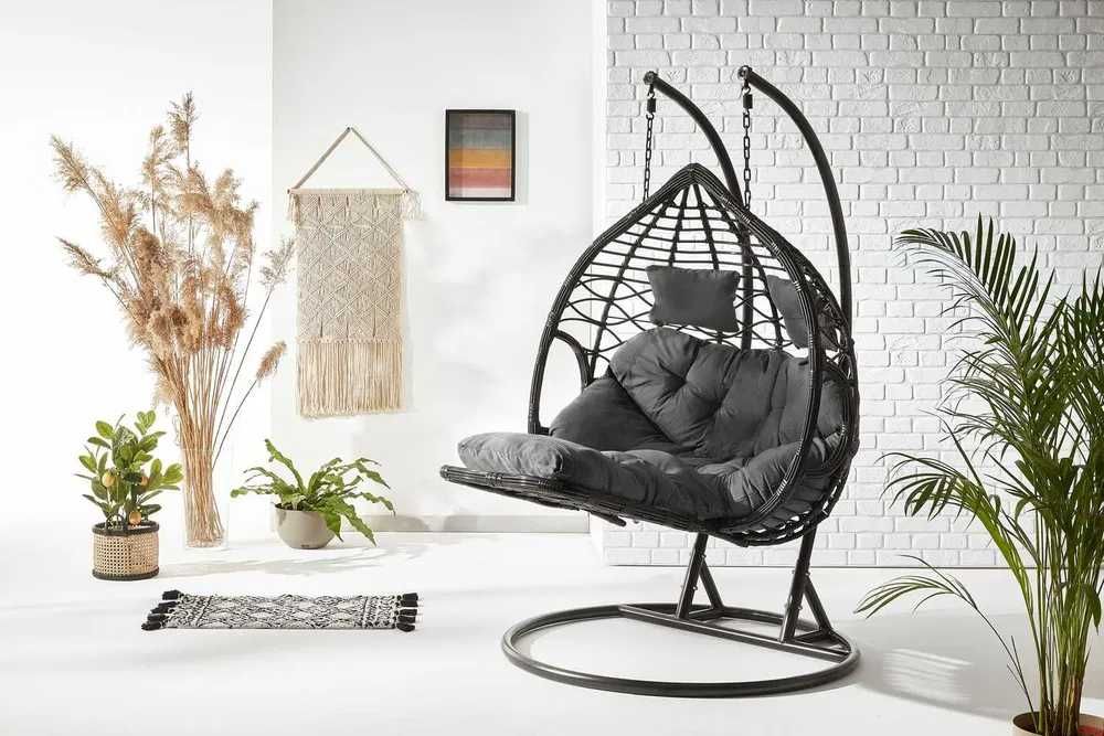 Fotel Wiszący Do Ogrodu Salonu z Podnóżkiem Kokon Kosz na 2 osoby