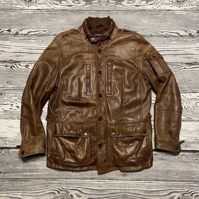 Кожаная куртка лайка Cortefiel Multipocket M-65 Brown Leather Jacket