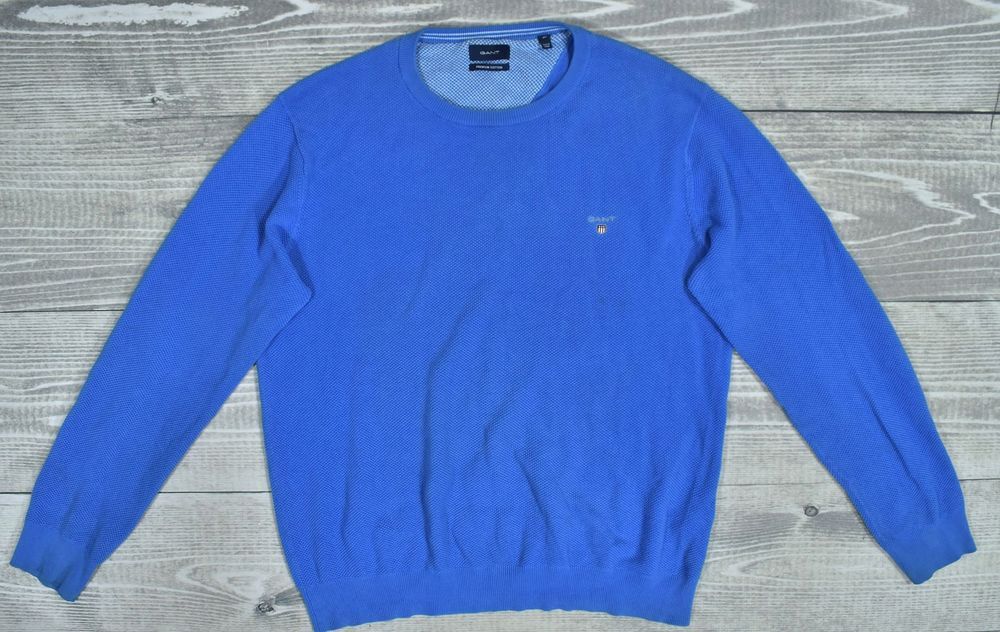 Gant Niebieski Bawełniany Sweter Męski Crewneck Premium Cotton Xl
