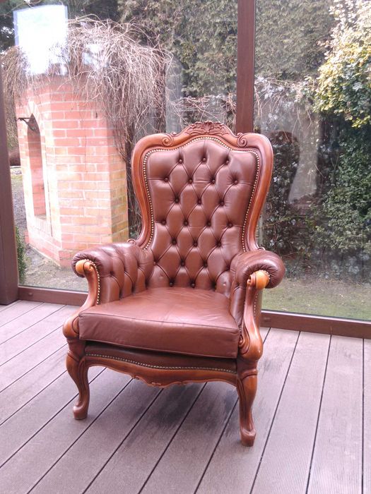 Fotel Ludwik Rzeźbiony Skóra Antyk