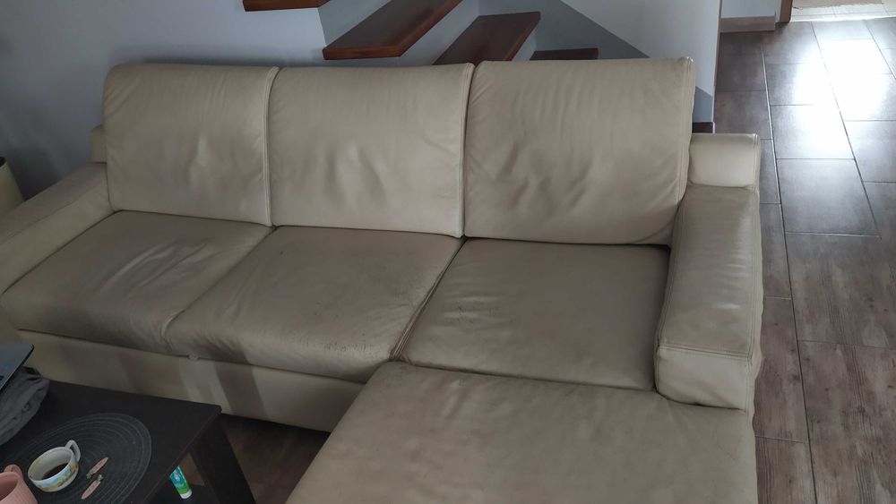 Kanapa ze skóry, narożna, rozkładana