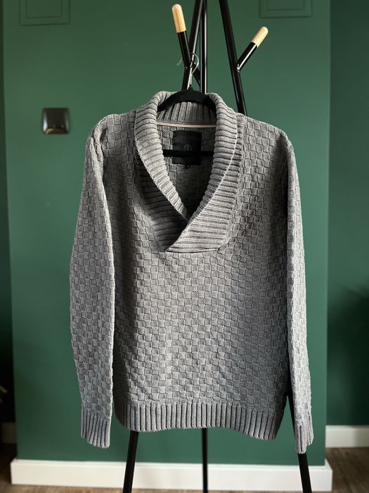 Sweter męski Jack & Jones gray golf elegancki bawełna kołnierz premium